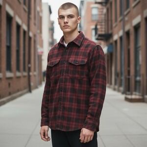 Vintage LL Bean Made USA Plaid Shirt Mens Medium Polyester Trail‎ Camp